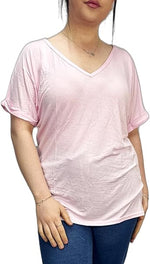 Load image into Gallery viewer, Women&#39;s New Plus Size Womens Short Turn Up Sleeve Baggy Plain Top Ladies V-Neck T-Shirt 16-26
