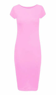Ladies Short Sleeve Midi Dress Bodycon Cap Maxi Midi Dress