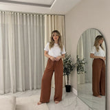 LUXEDIVA Womens Ladies Wide Leg Drawstring Palazzo Bottom Trouser Pant