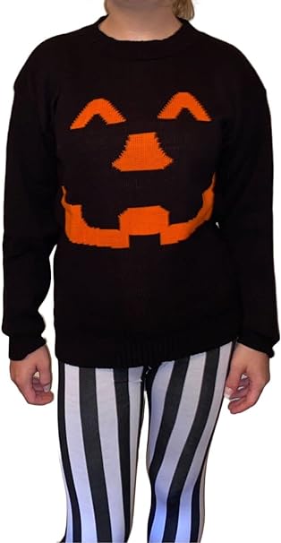 LUXE DIVA Women's Halloween Pumpkin Face Knitted Jumper