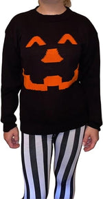 Load image into Gallery viewer, Pumpkin Face Knitted Halloween Jumper for Women in Black &amp; Orange Round Neck Long Sleeve Top Women&#39;s Halloween Pumpkin Face Knitted Jumper Ladies Plus Size Sweater UK 8-22

