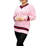 Load image into Gallery viewer, Womens New Long Sleeves Ladies Cable Knitted V Neck Stretch Cricket Sweater Jumper
