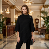 LUXE DIVA Women's 3-Button Cable Knit Poncho Wrap Shawl One Size Fits S-XL