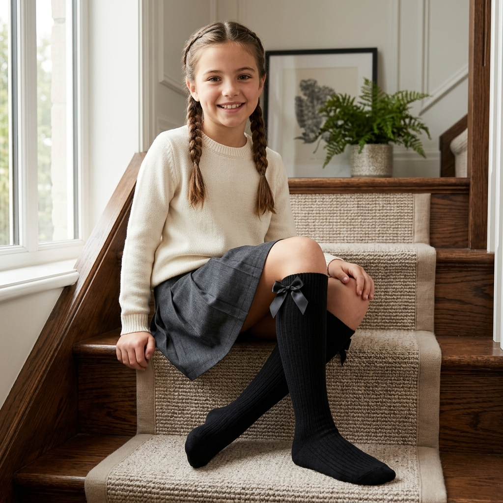 LUXE DIVA  Cotton Rich Girls Knee High School Bow Socks Pack 3 6 12