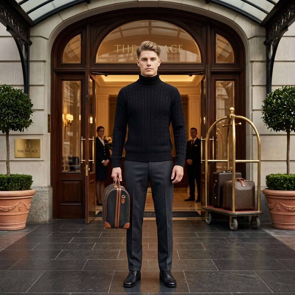 LUXE DIVA Men’s Textured Knit Roll Neck Jumper Casual Long Sleeve Sweater