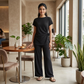 LUXE DIVA Women’s Textured Co Ord Set – Knot Front Top & Wide Leg Trousers