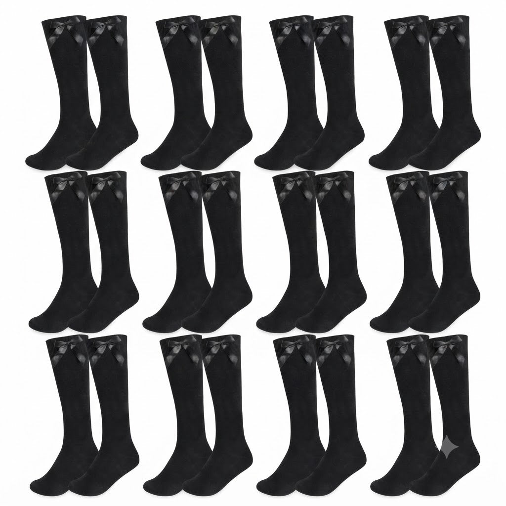 LUXE DIVA  Cotton Rich Girls Knee High School Bow Socks Pack 3 6 12