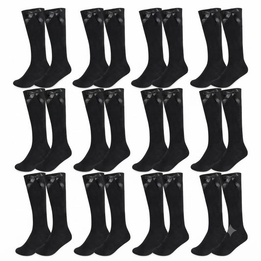 LUXE DIVA  Cotton Rich Girls Knee High School Bow Socks Pack 3 6 12