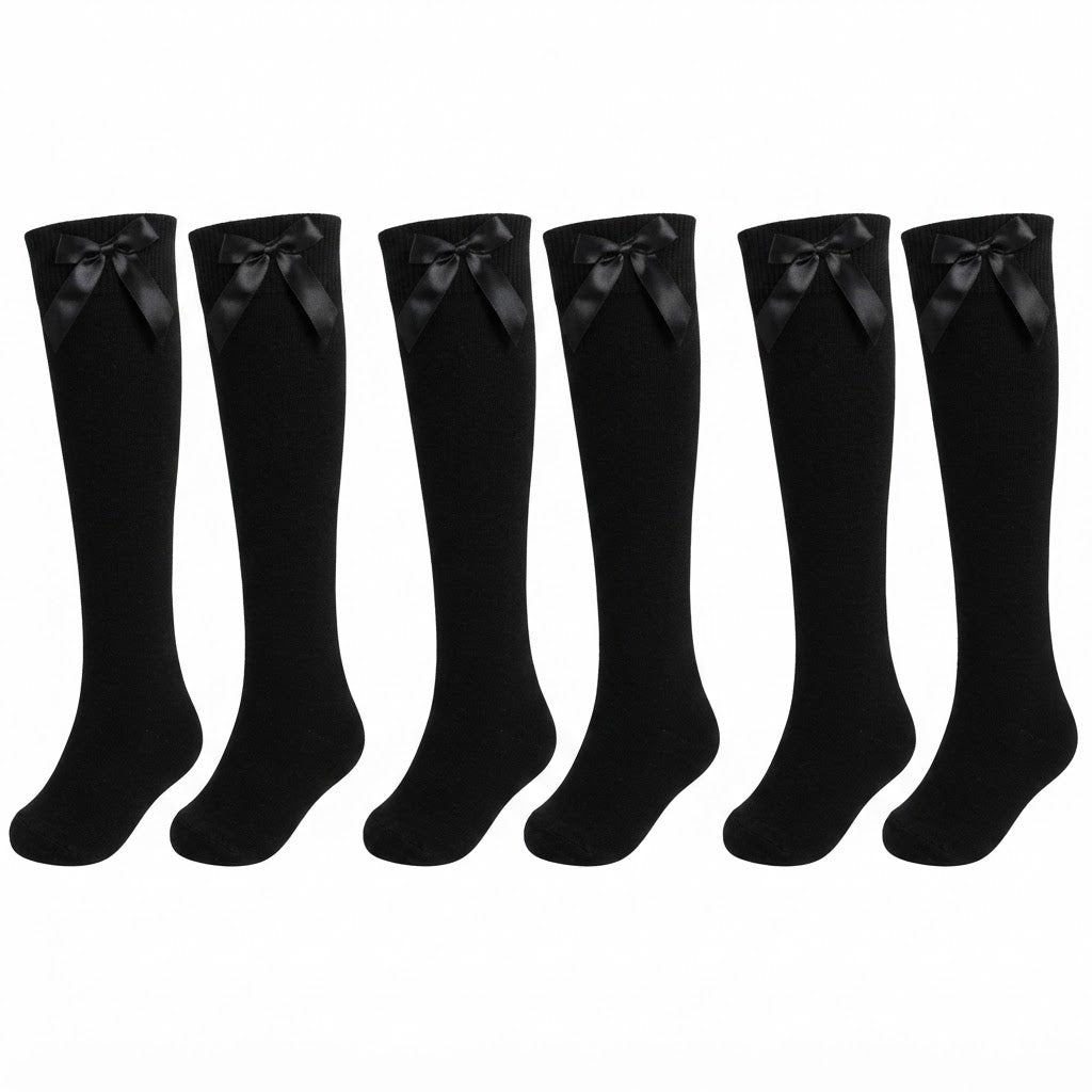 LUXE DIVA  Cotton Rich Girls Knee High School Bow Socks Pack 3 6 12