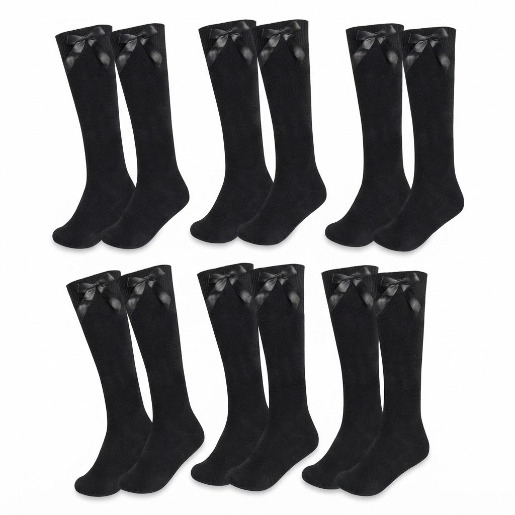 LUXE DIVA  Cotton Rich Girls Knee High School Bow Socks Pack 3 6 12