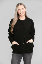 Load image into Gallery viewer, Womens Cable Knit Crew Neck Cardigan Ladies Knitted Pocket Front Button Up Aran Long Sleeve Sweater UK 8-22
