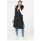 WomenÕs Long Hooded Puffer Gilet Ð Padded Body Warmer (Sizes 8Ð26)