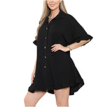 Load image into Gallery viewer, LUXE DIVA Women&#39;s Ladies Gold Button Pleated Frill Summer Shirt Swing Smock Mini Dress Top
