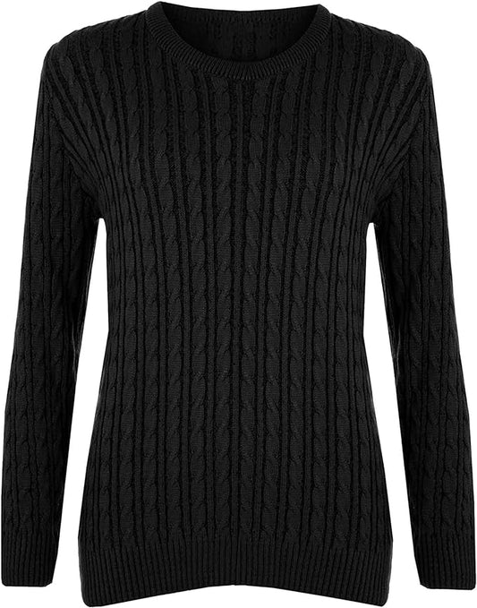 LUXE DIVA Women's Cable Knit Round Neck Winter Pullover Jumper