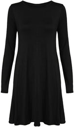 Load image into Gallery viewer, Womens Plain Long Sleeve Stretch A Line Skater Flared Swing Dress Top
