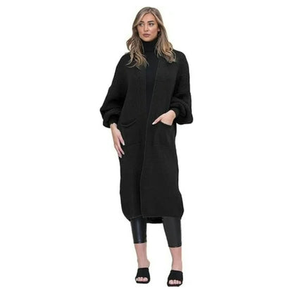LUXE DIVA Women's Oversized Maxi Ribbed Knit Cardigan Pockets