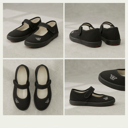 LUXE DIVA Girls Butterfly PE Pumps Black School Shoes with Touch Fastening for Gym, Dance, Sports & Indoor Activities
