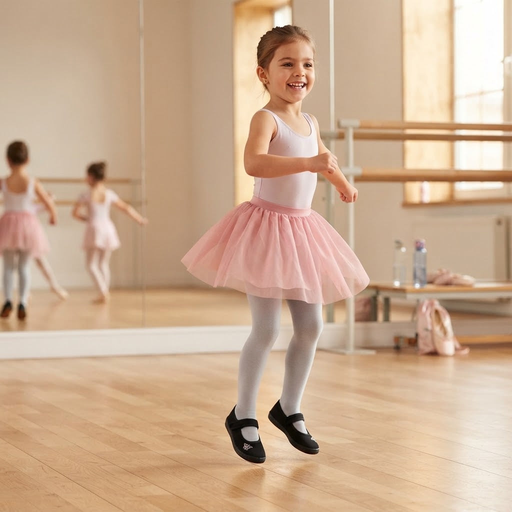 LUXE DIVA Girls Butterfly PE Pumps Black School Shoes with Touch Fastening for Gym, Dance, Sports & Indoor Activities