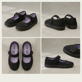 LUXE DIVA Girls Daisy Flower PE Pumps Black School Trainers with Touch Fastening for PE, Gym, Dance & Sports