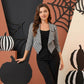 LUXE DIVA Women's Striped Waterfall Open Front Crop Blazer 3/4 Sleeves UK 8-26