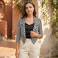 LUXE DIVA Women's Striped Waterfall Open Front Crop Blazer 3/4 Sleeves UK 8-26