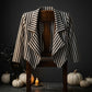 LUXE DIVA Women's Striped Waterfall Open Front Crop Blazer 3/4 Sleeves UK 8-26
