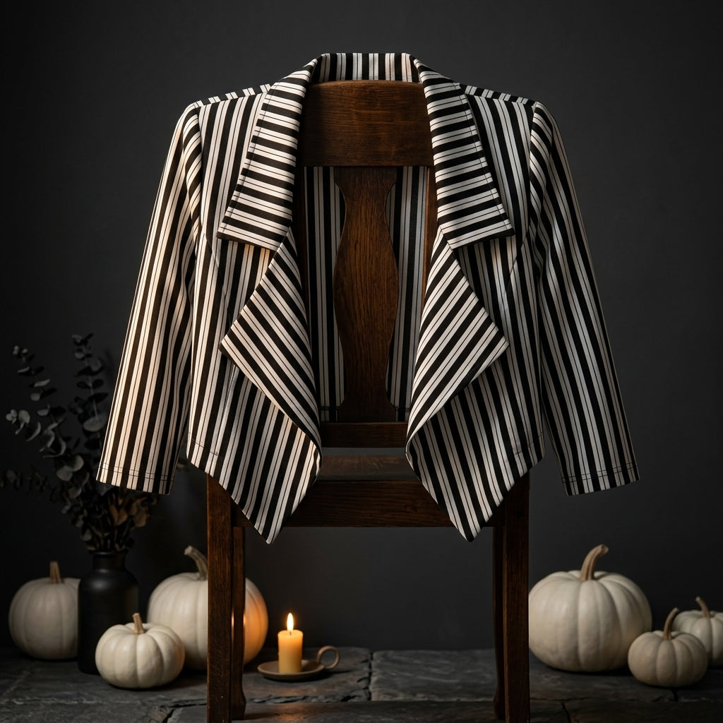 LUXE DIVA Women's Striped Waterfall Open Front Crop Blazer 3/4 Sleeves UK 8-26