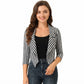 LUXE DIVA Women's Striped Waterfall Open Front Crop Blazer 3/4 Sleeves UK 8-26
