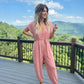 LUXE DIVA Women's V Neck Tie Belted Waist Wide Leg Parachute Jumpsuit