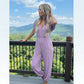 LUXE DIVA Women's V Neck Tie Belted Waist Wide Leg Parachute Jumpsuit
