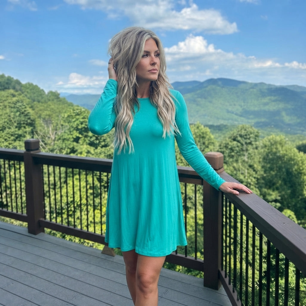 LUXE DIVA Women's Plus Size Plain Long Sleeve Swing Dress A Line Mini Dress