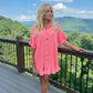 LUXE DIVA Women's Gold Button Pleated Frill Summer Swing Smock Mini Dress