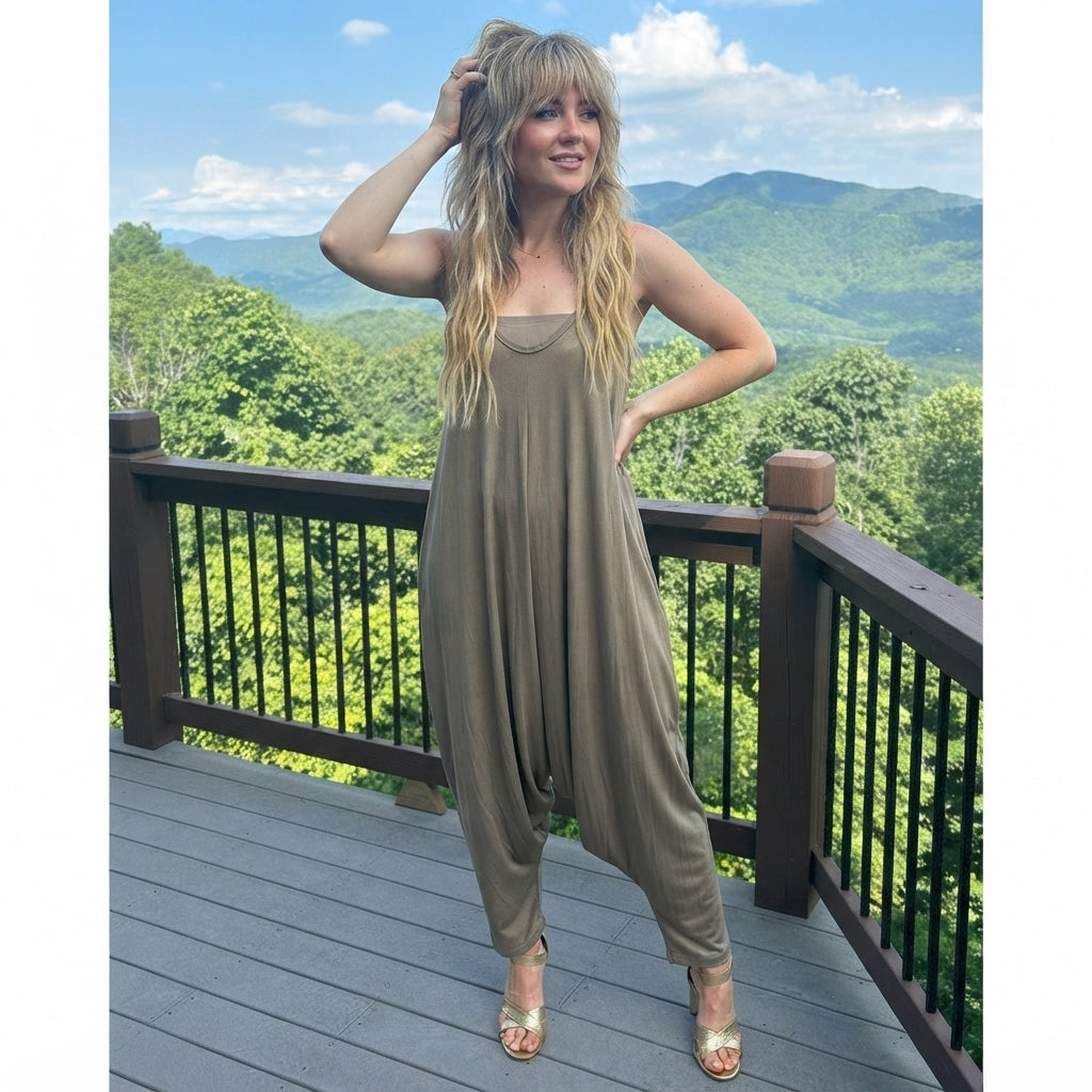 LUXE DIVA Women's Cami Lagenlook Baggy Harem Jumpsuit V Neck Playsuit