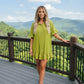 LUXE DIVA Women's Gold Button Pleated Frill Summer Swing Smock Mini Dress