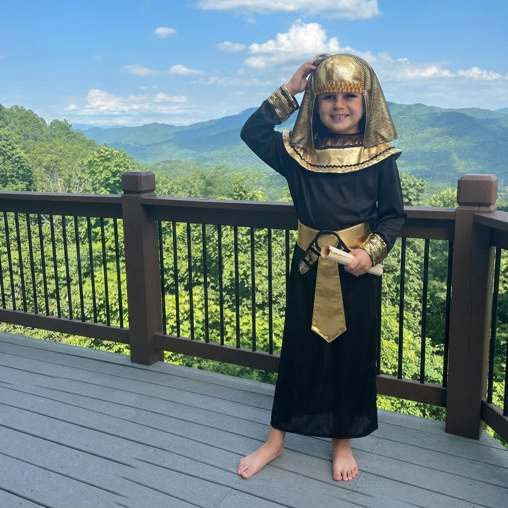 LUXE DIVA Boys Egyptian Pharaoh Costume Black Gold Ancient Egypt Fancy Dress