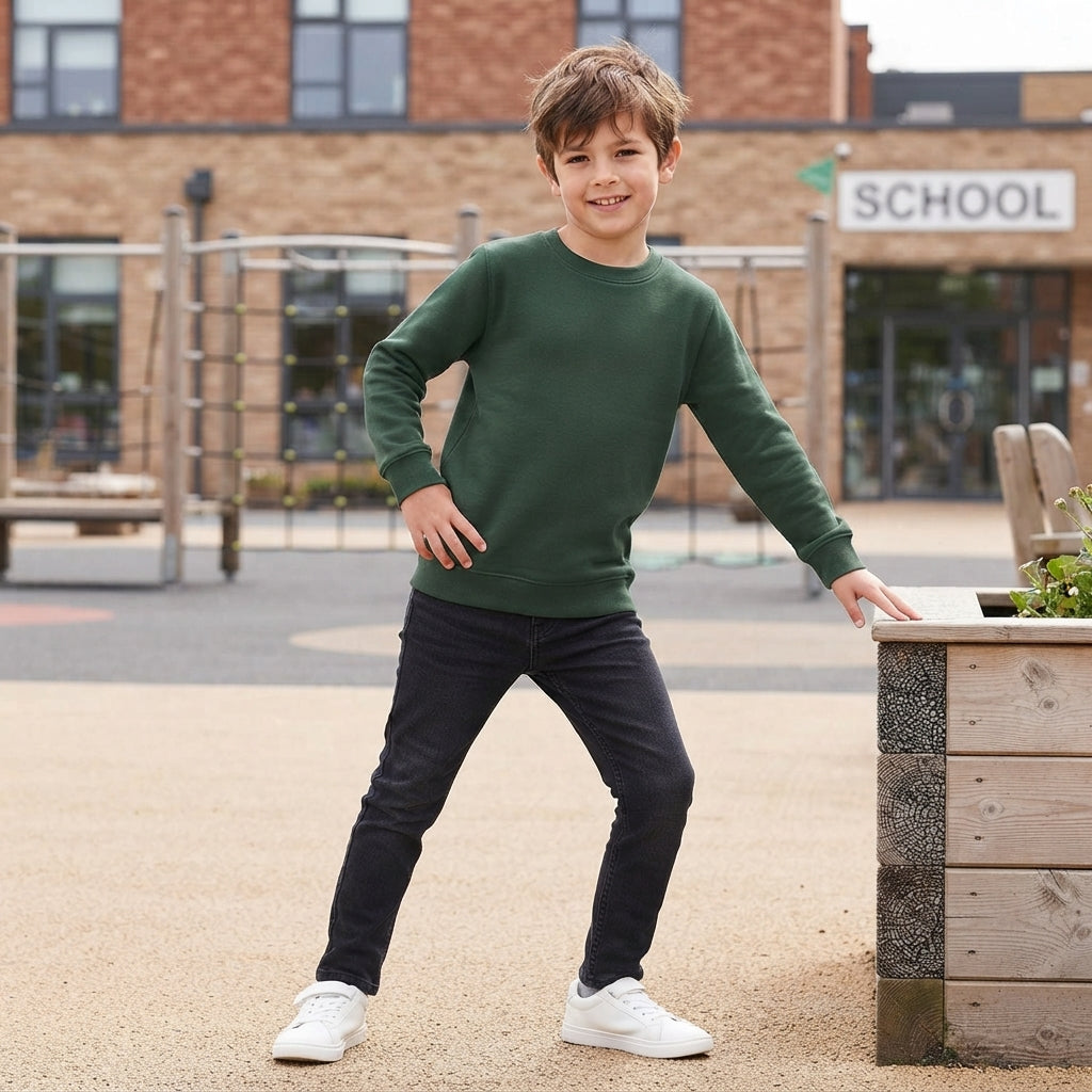 LUXE DIVA Unisex Boys Girls Fleece Sweatshirt Crew Neck Long Sleeve School Uniform Jumper