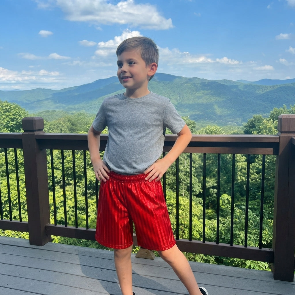 LUXE DIVA Black PE Shorts Adults Kids Boys Girls School Sports Shadow Stripe