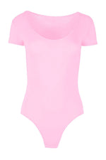 Load image into Gallery viewer, Womens Ladies New Cap Short Sleeve Plain Round Neck Stretch Leotard Bodysuit T-Shirt Plunge Top
