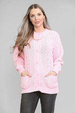 Load image into Gallery viewer, Womens Cable Knit Crew Neck Cardigan Ladies Knitted Pocket Front Button Up Aran Long Sleeve Sweater UK 8-22
