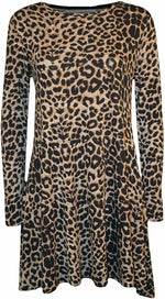 Load image into Gallery viewer, Womens Plain Long Sleeve Stretch A Line Skater Flared Swing Dress Top
