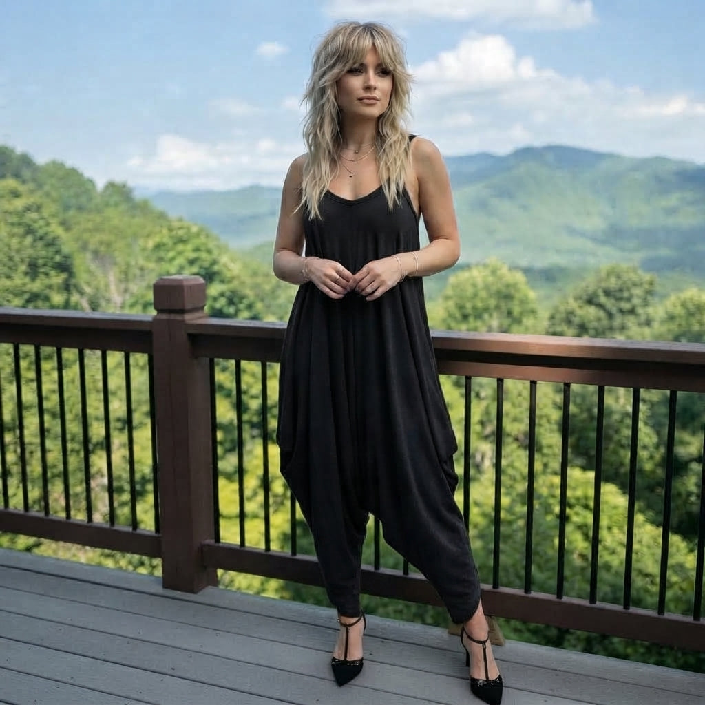 LUXE DIVA Women's Cami Lagenlook Baggy Harem Jumpsuit V Neck Playsuit