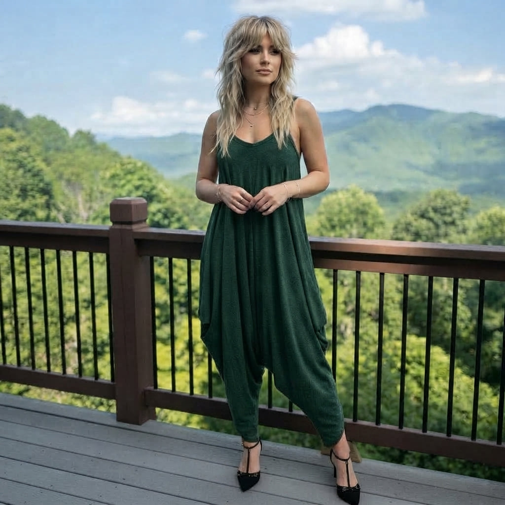 LUXE DIVA Women's Cami Lagenlook Baggy Harem Jumpsuit V Neck Playsuit