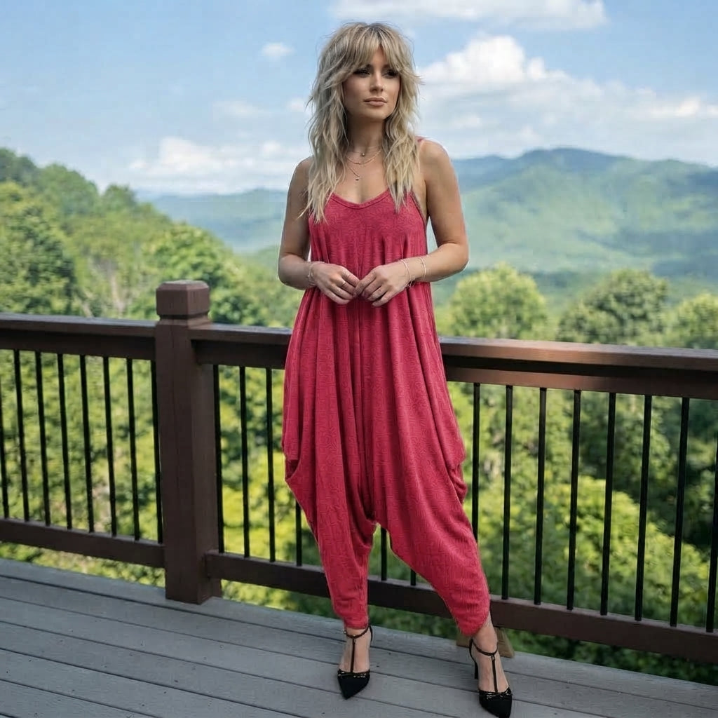 LUXE DIVA Women's Cami Lagenlook Baggy Harem Jumpsuit V Neck Playsuit