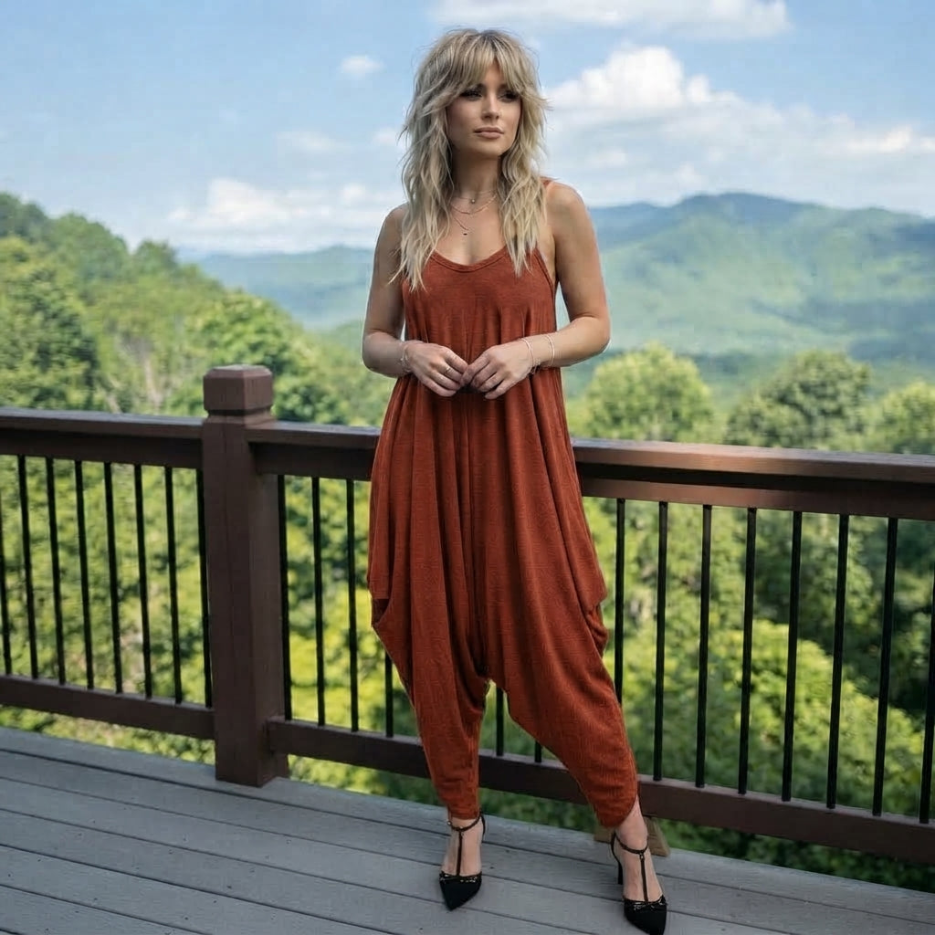 LUXE DIVA Women's Cami Lagenlook Baggy Harem Jumpsuit V Neck Playsuit