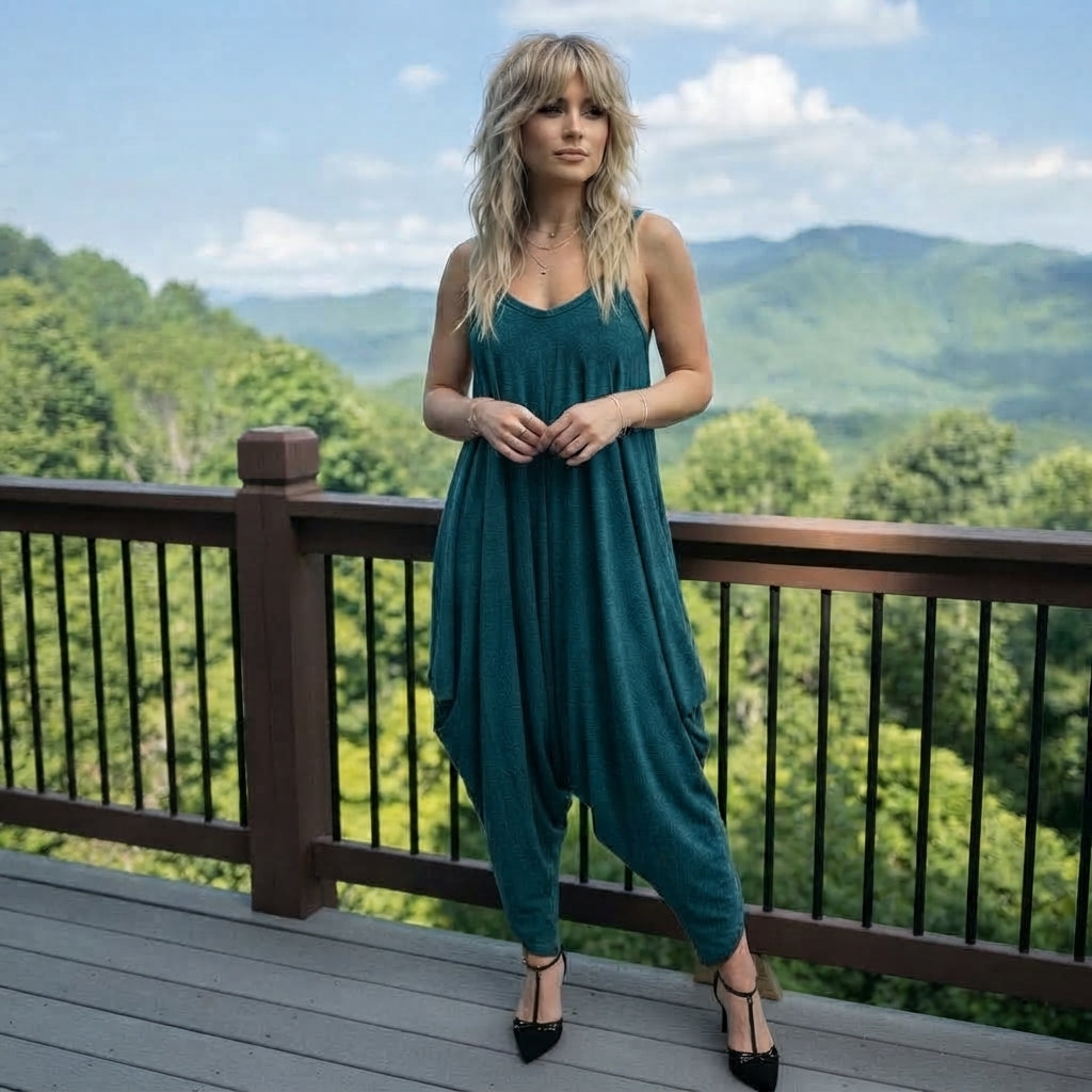 LUXE DIVA Women's Cami Lagenlook Baggy Harem Jumpsuit V Neck Playsuit