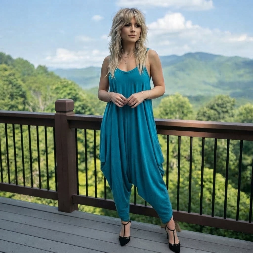 LUXE DIVA Women's Cami Lagenlook Baggy Harem Jumpsuit V Neck Playsuit