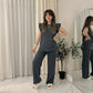 LUXE DIVA Women's Super Soft Popcorn Frill Sleeve Top & Trousers 2 Piece Lounge Set