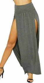Load image into Gallery viewer, Womens Long Double Split High Waist Ladies Plain Jersey Stretch Two Side Slit Maxi Skirt

