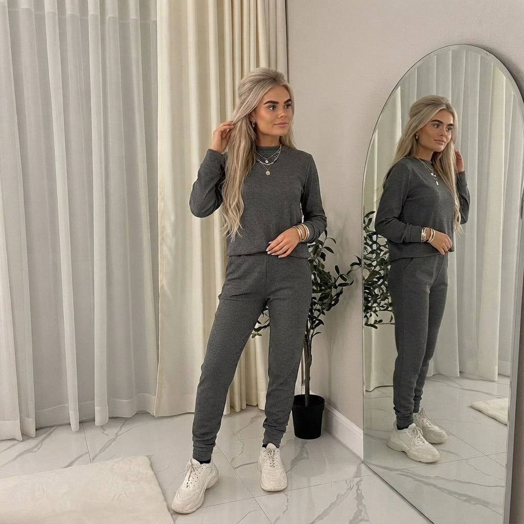 LUXE DIVA Women's Plain Tracksuit Set Crew Neck Sweatshirt Joggers Casual 2 Piece