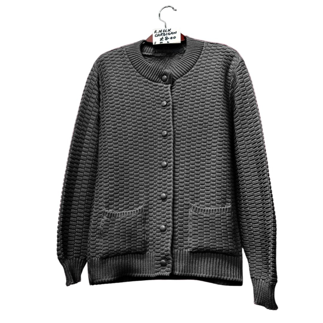 LUXE DIVA Womens Stitch Crew Neck Cardigan Ladies Knitted Pocket Front Button Up Long Sleeve Sweater UK 8-22